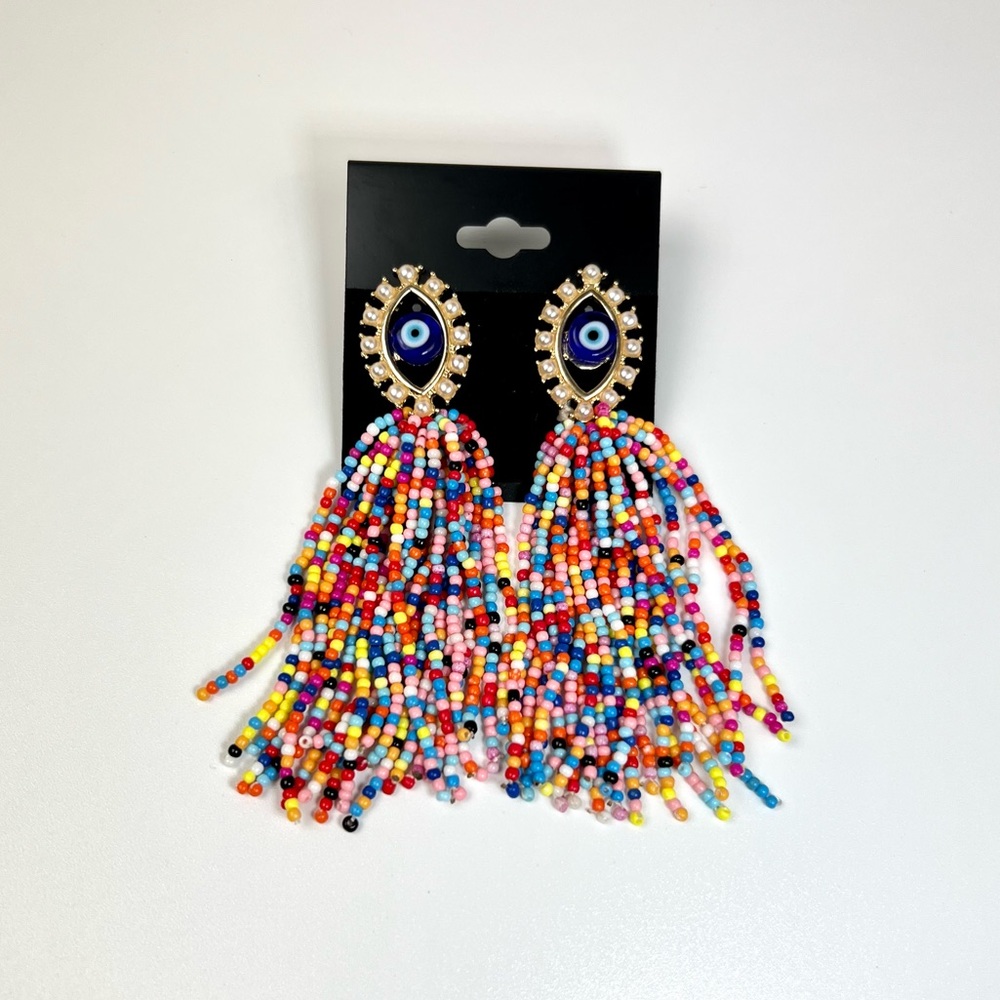 Pearl Evil Eye - Beaded Earrings